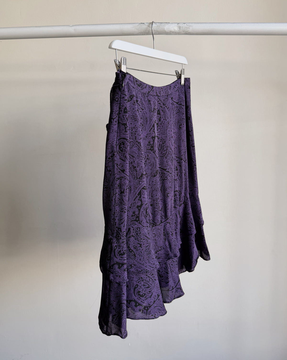 Purple Silk Paisley Flutter Skirt
