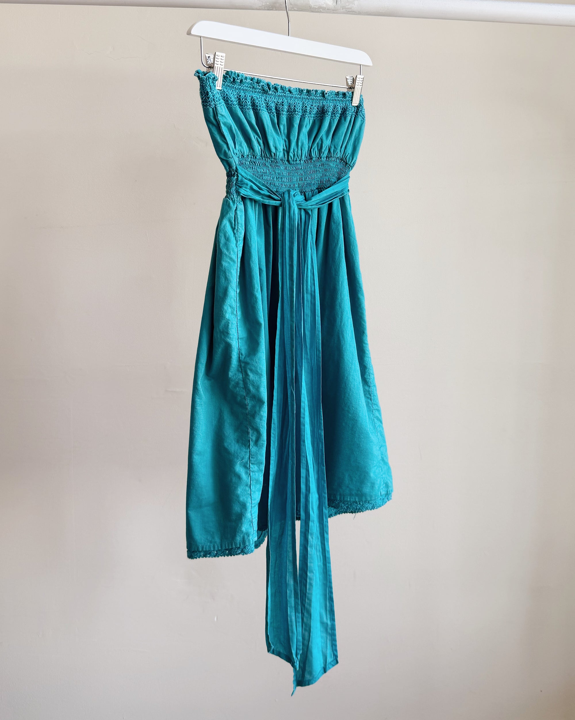 Teal Y2K Smocked Cotton Dress