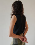 Black Silk Knit Mockneck Tank