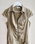 Taupe Y2K Zip Front Mini Dress