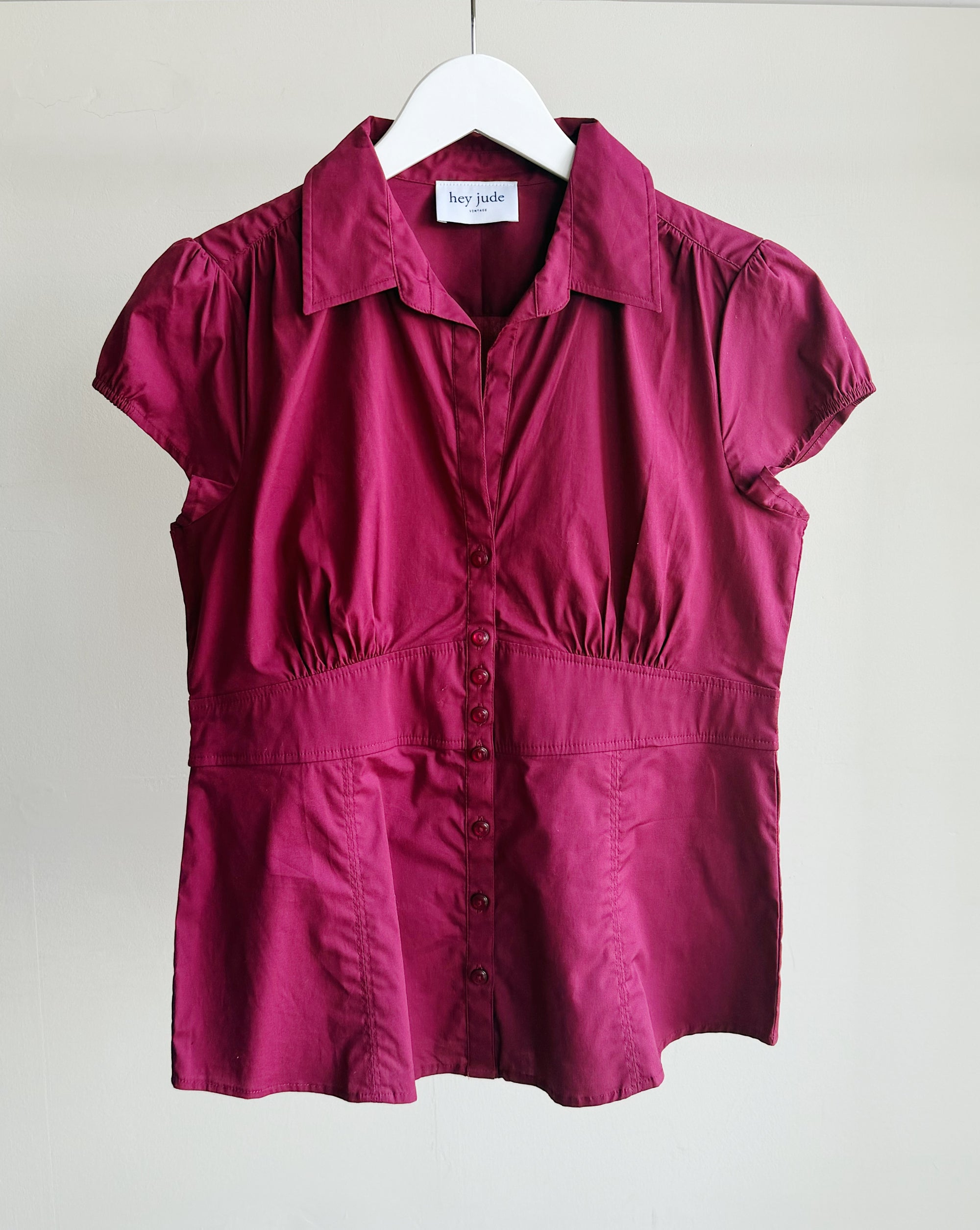 Berry Cotton Puff Sleeve Blouse