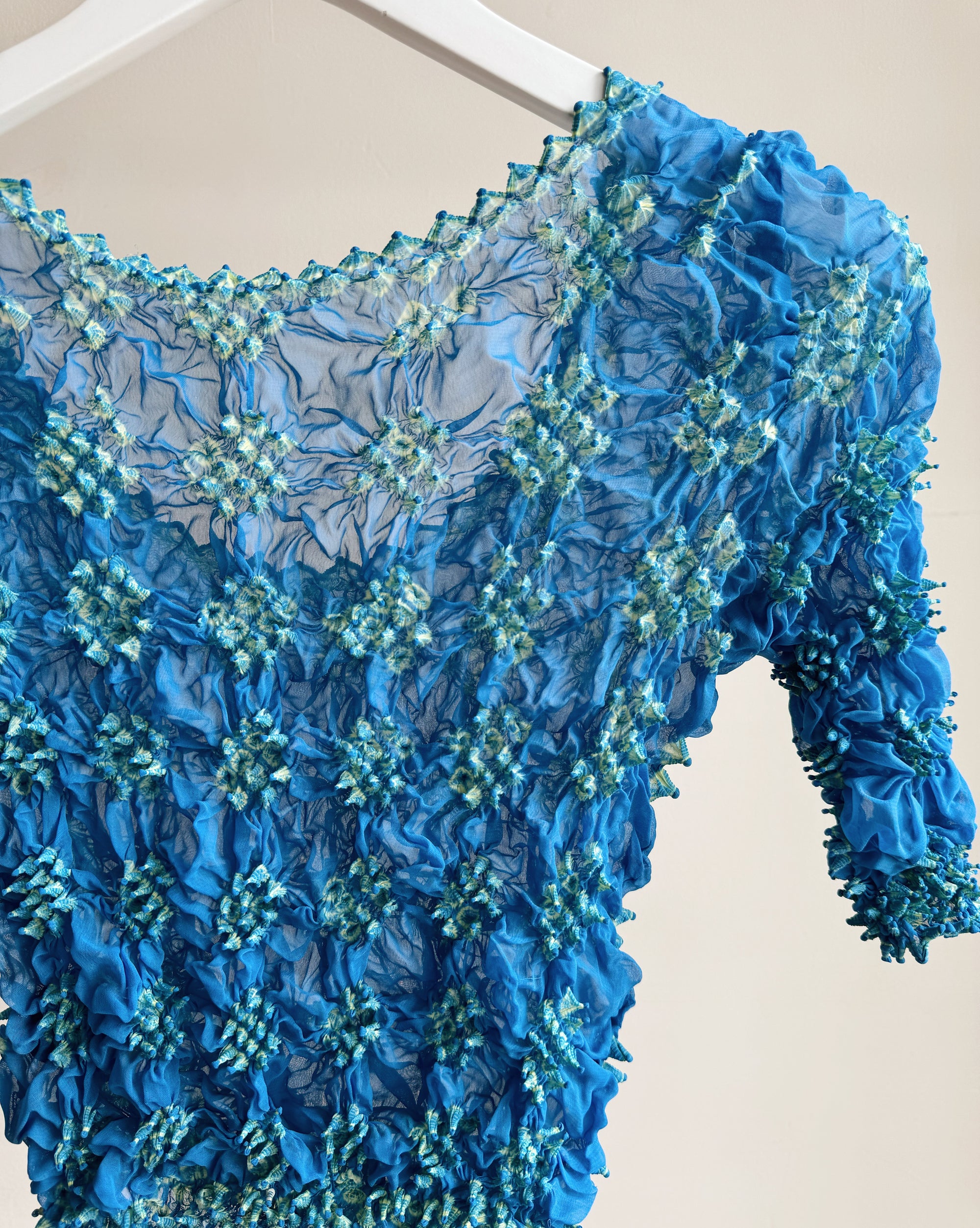 Azure Floral Textured Origami Top