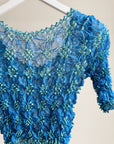 Azure Floral Textured Origami Top