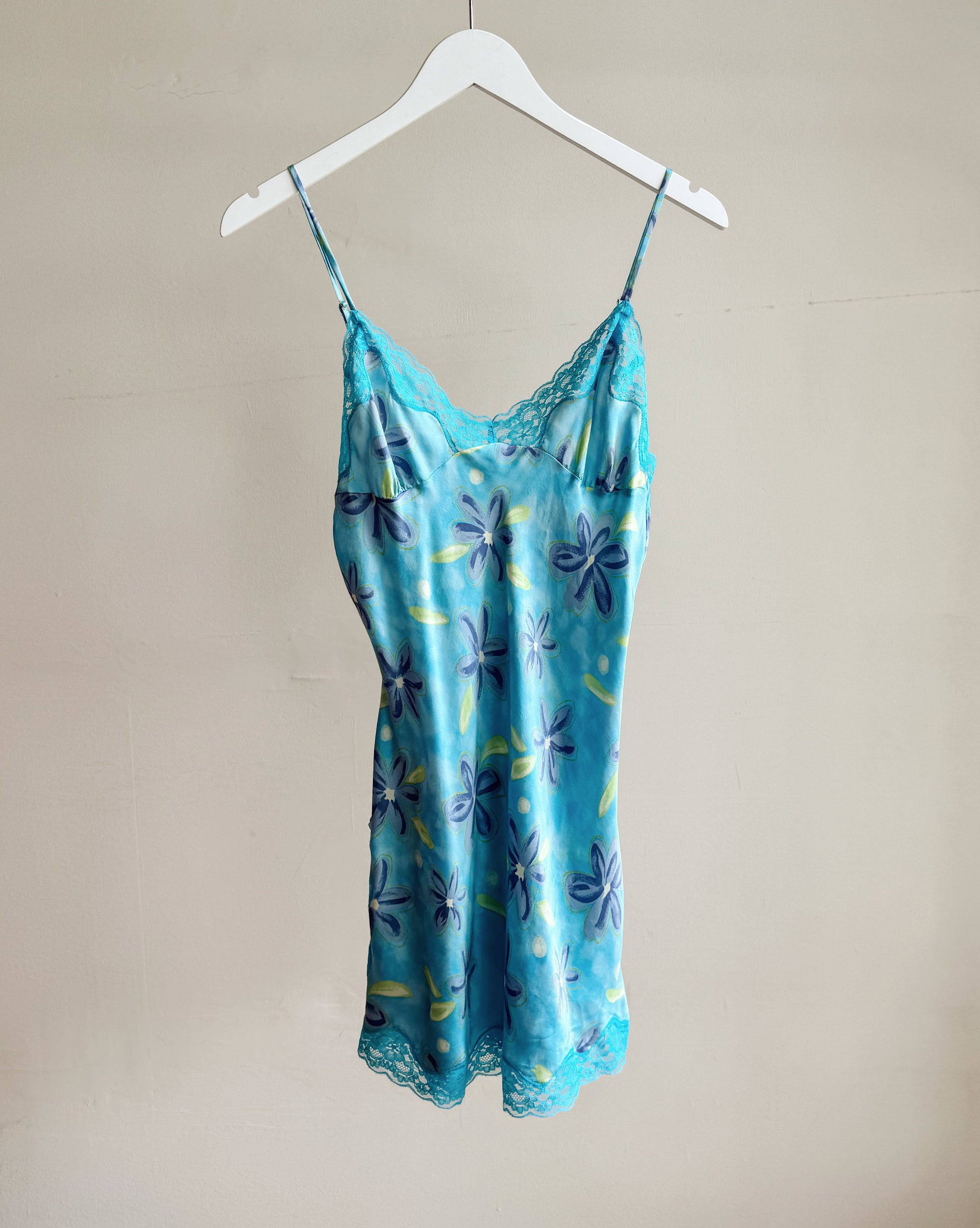 Aqua Floral Silk Slip Dress