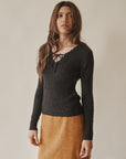 Charcoal Tie Front Knit Top