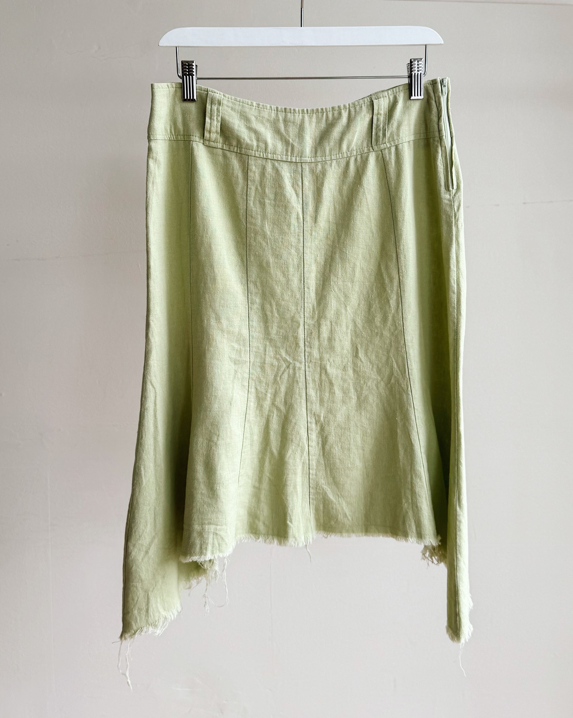 Pistachio Raw Hem Linen Skirt
