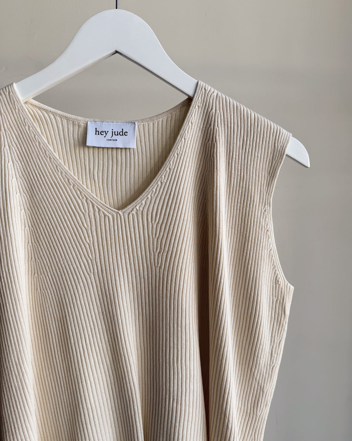 Cream Ribbed Silk V-Neck Knit
