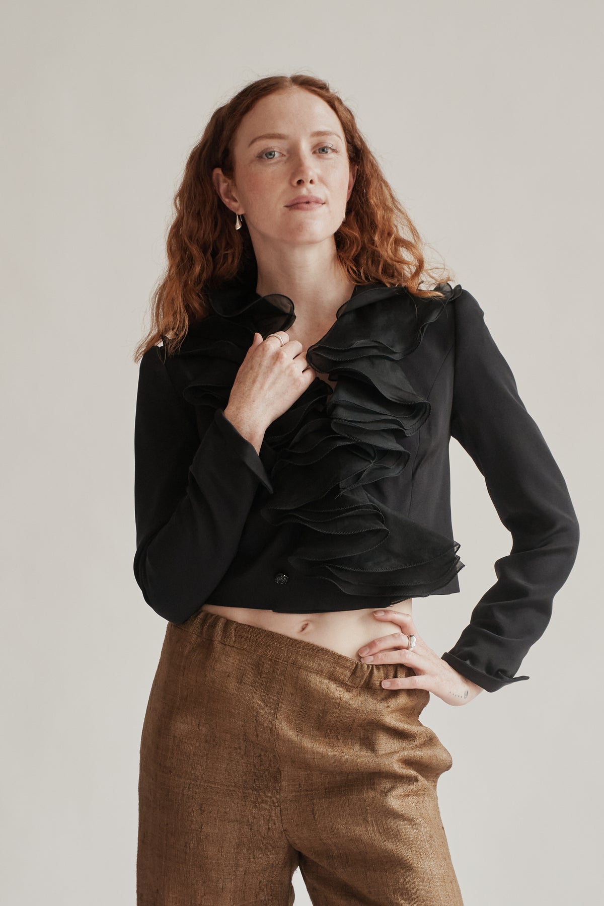Black Silk Taffeta Casscading Ruffle Top - Hey Jude