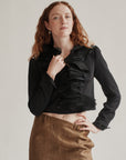 Black Silk Taffeta Casscading Ruffle Top - Hey Jude