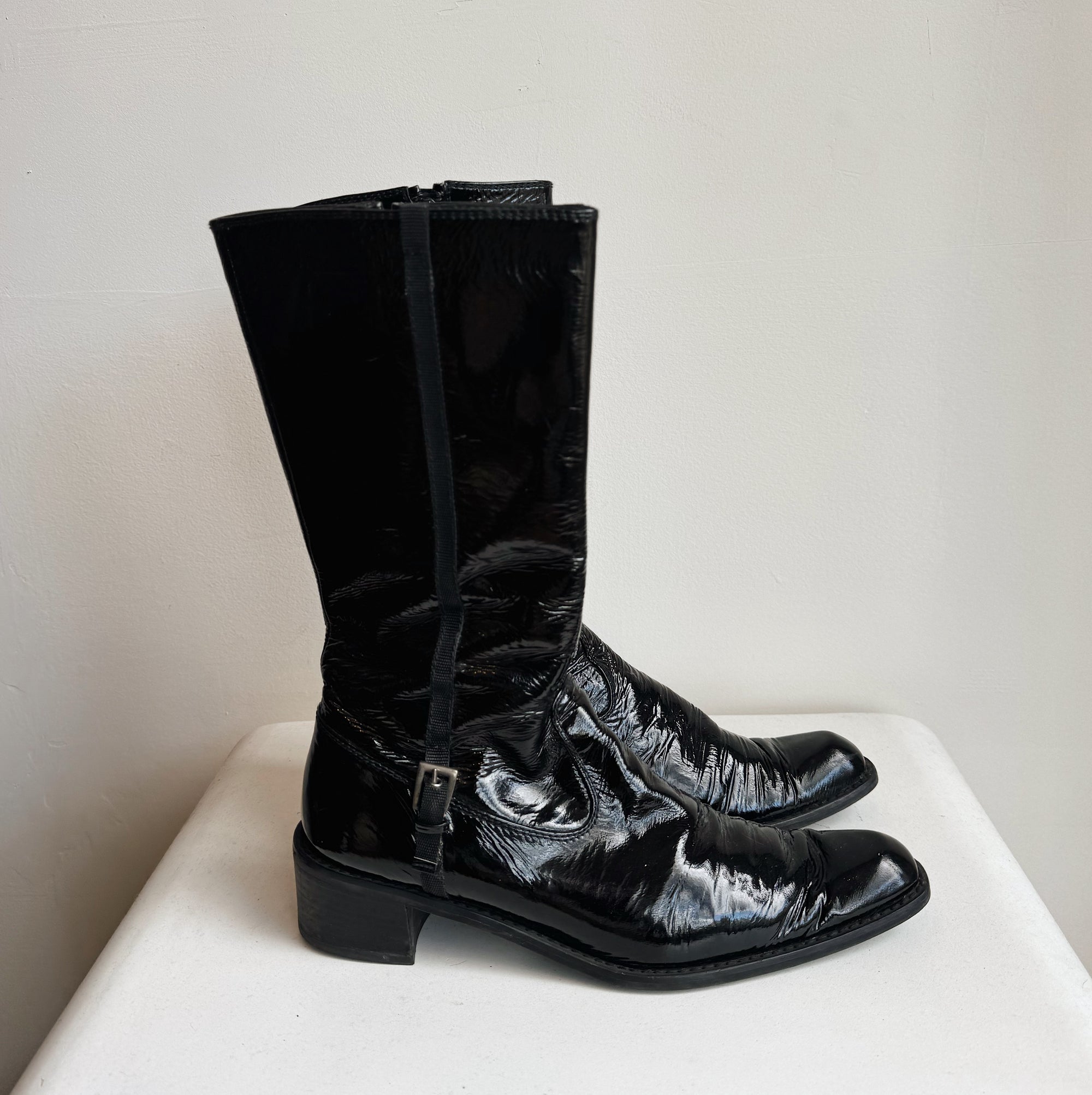 Stuart Weitzman Black Patent Leather Boots | Size 7.5 - Hey Jude