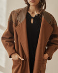 Teak Wool Coat With Leather Trim