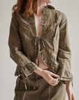 Moss Cotton + Linen Studded Pleated Jacket