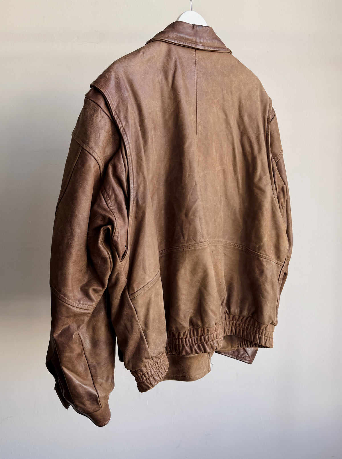 Chocolate Leather Bomber Jacket