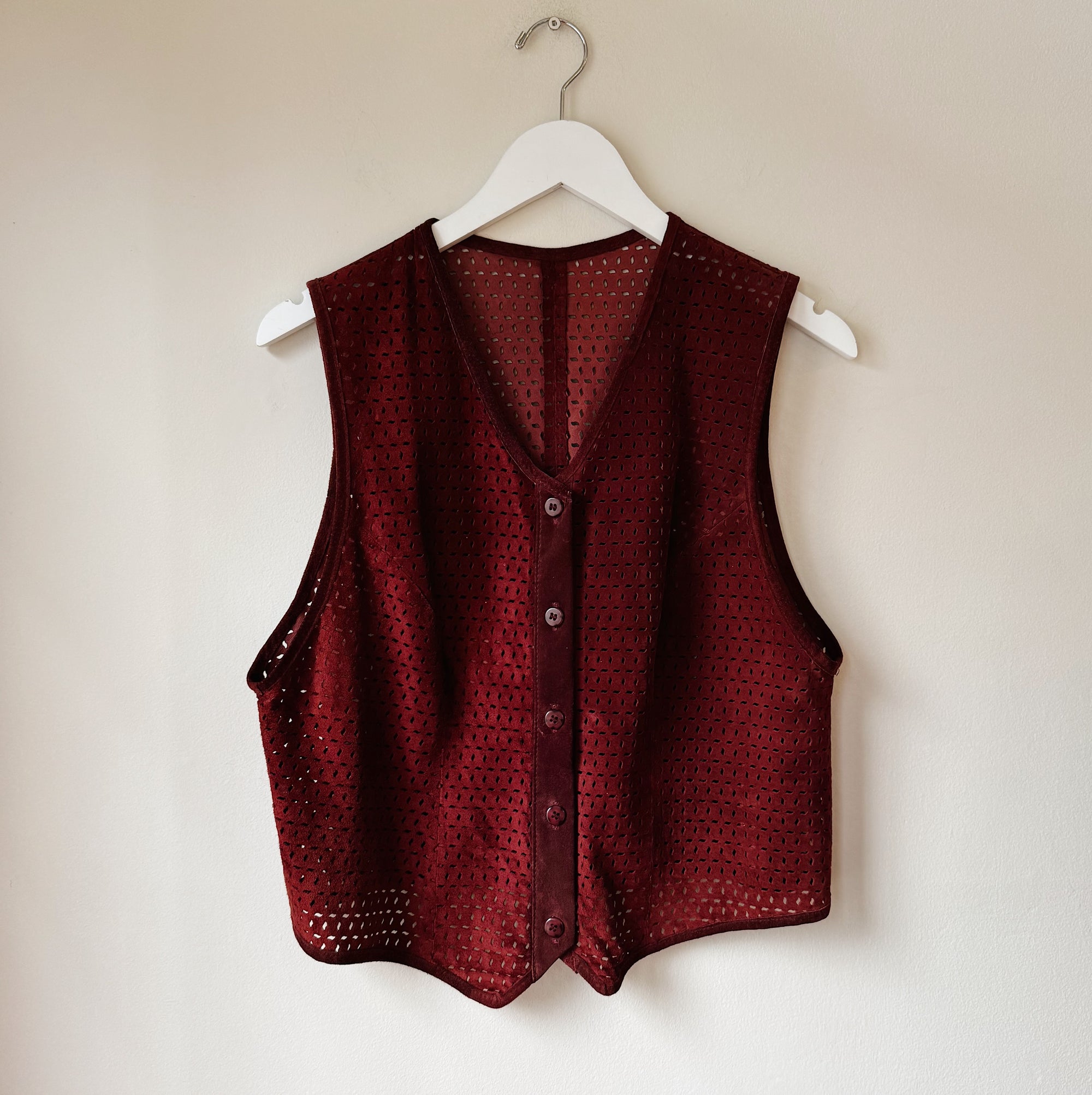 Burgundy Perforated Suede Vest - Hey Jude