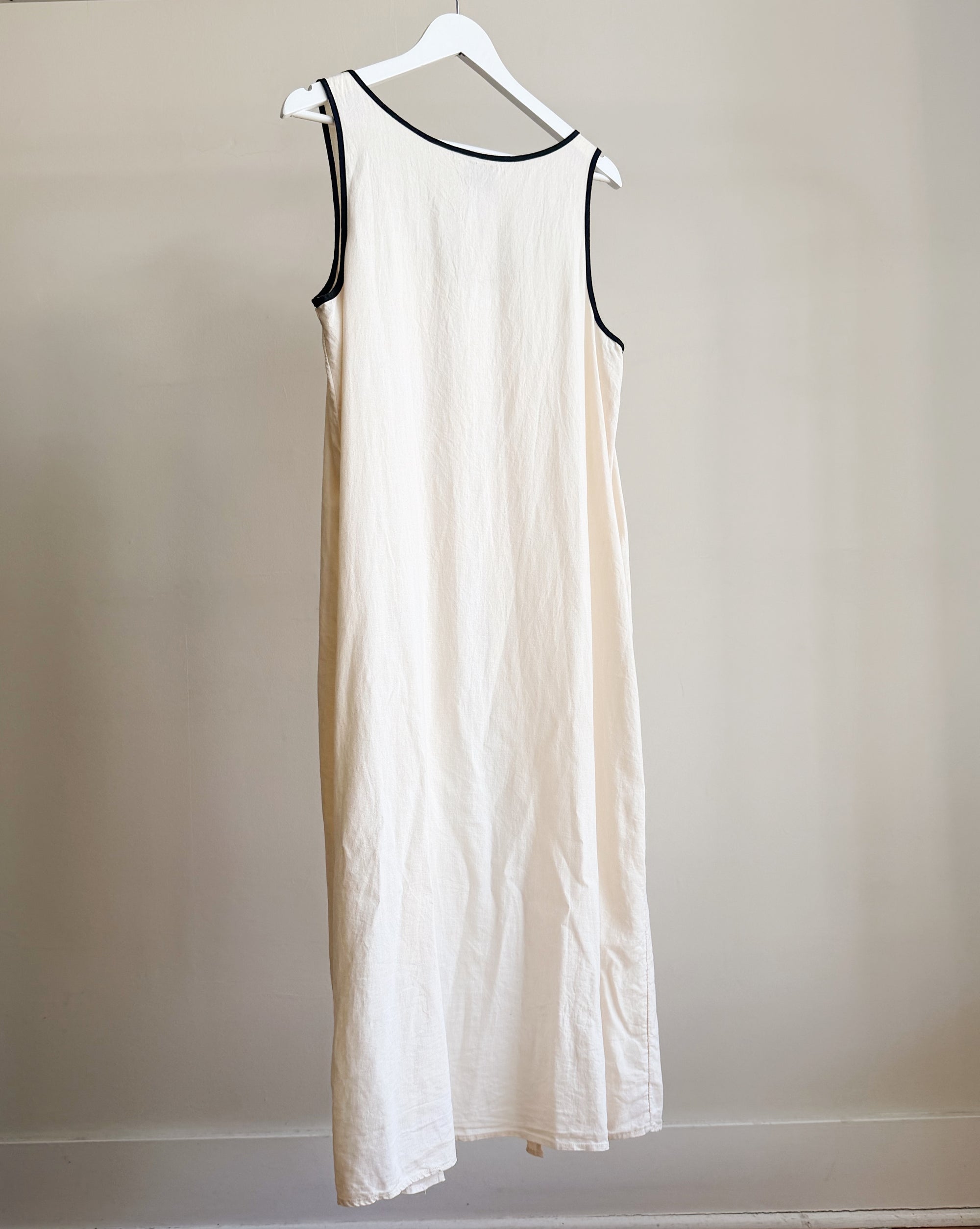 Cream Linen Split-Front Dress