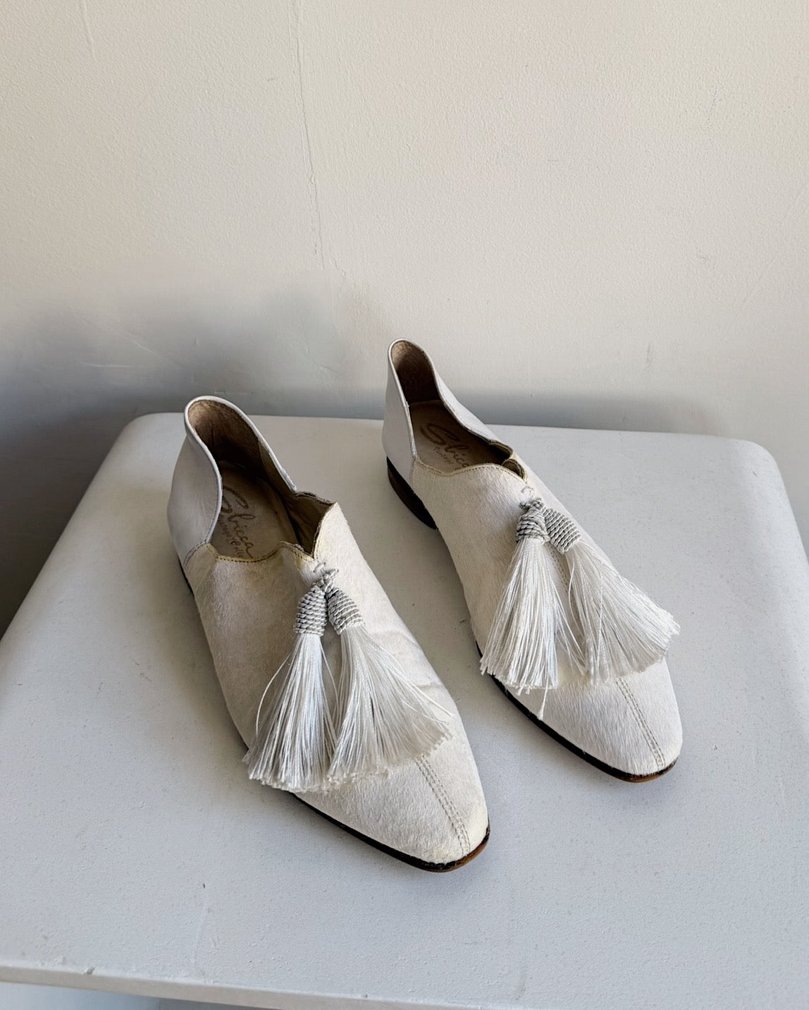 Ivory Pony Hair Tassel Loafers  | Size 8.5