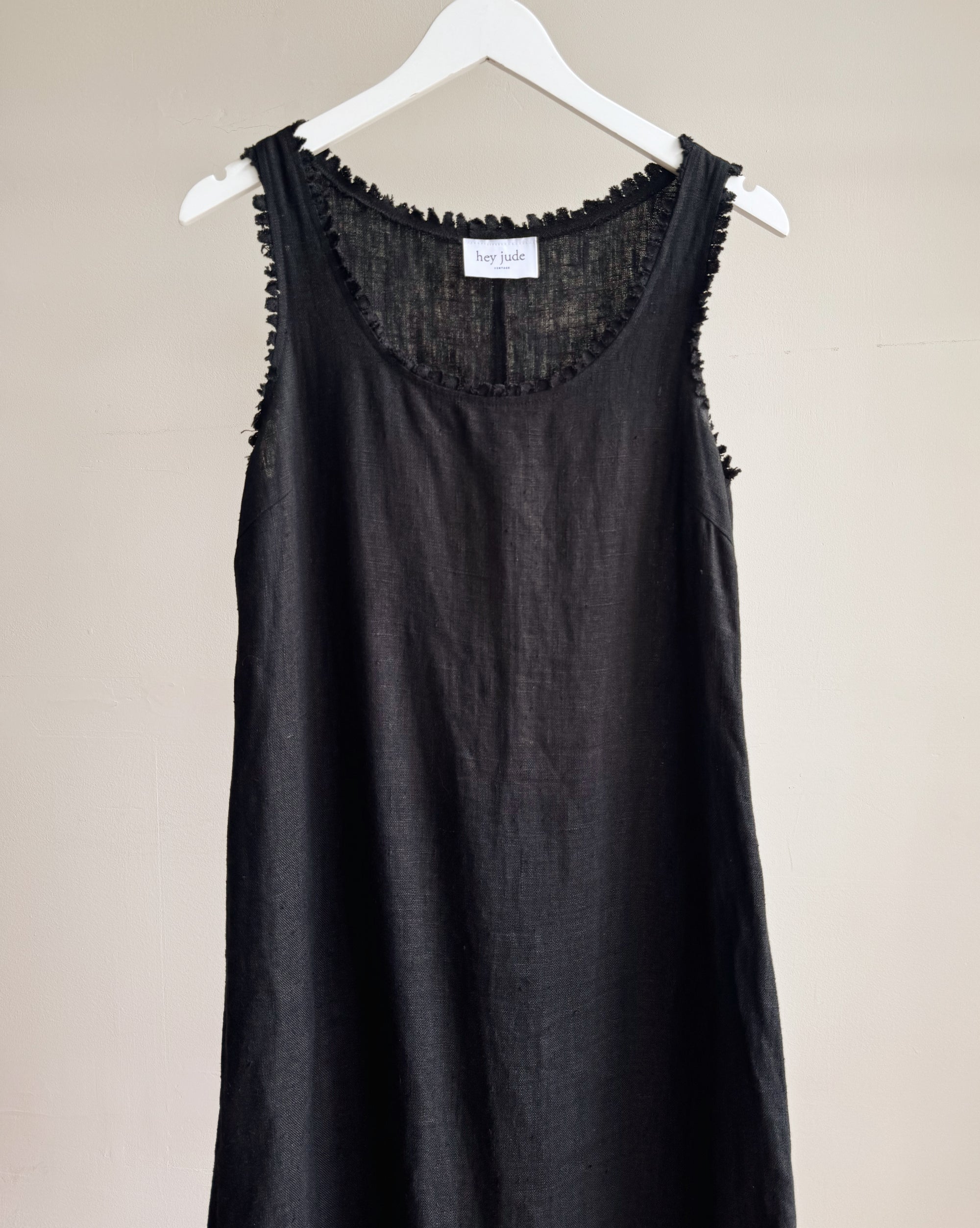 Ink Linen Fringe Hem Dress