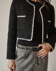 Black Boucle Jacket With Contrast Trim