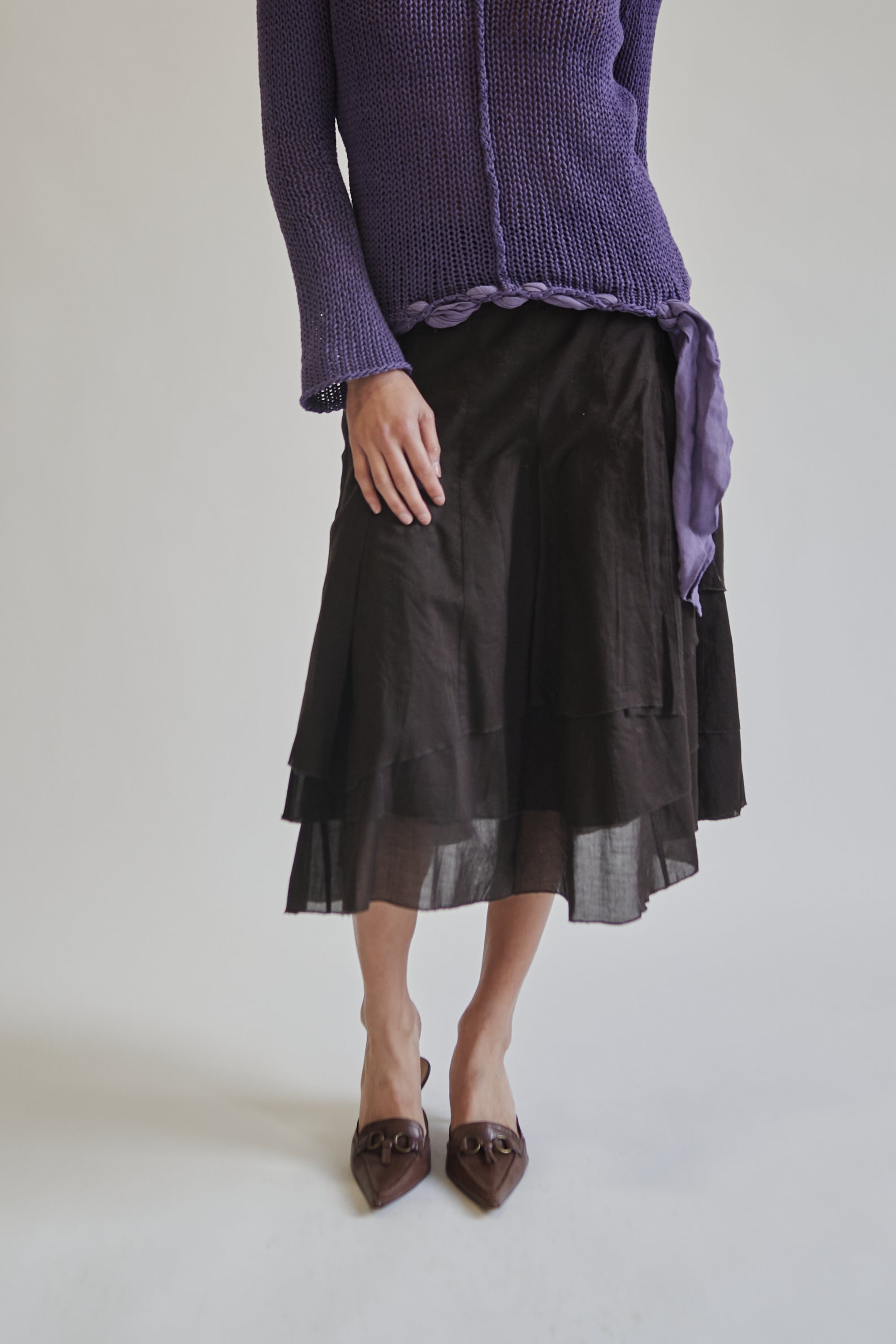 Chocolate Kerchief Layered Cotton Skirt