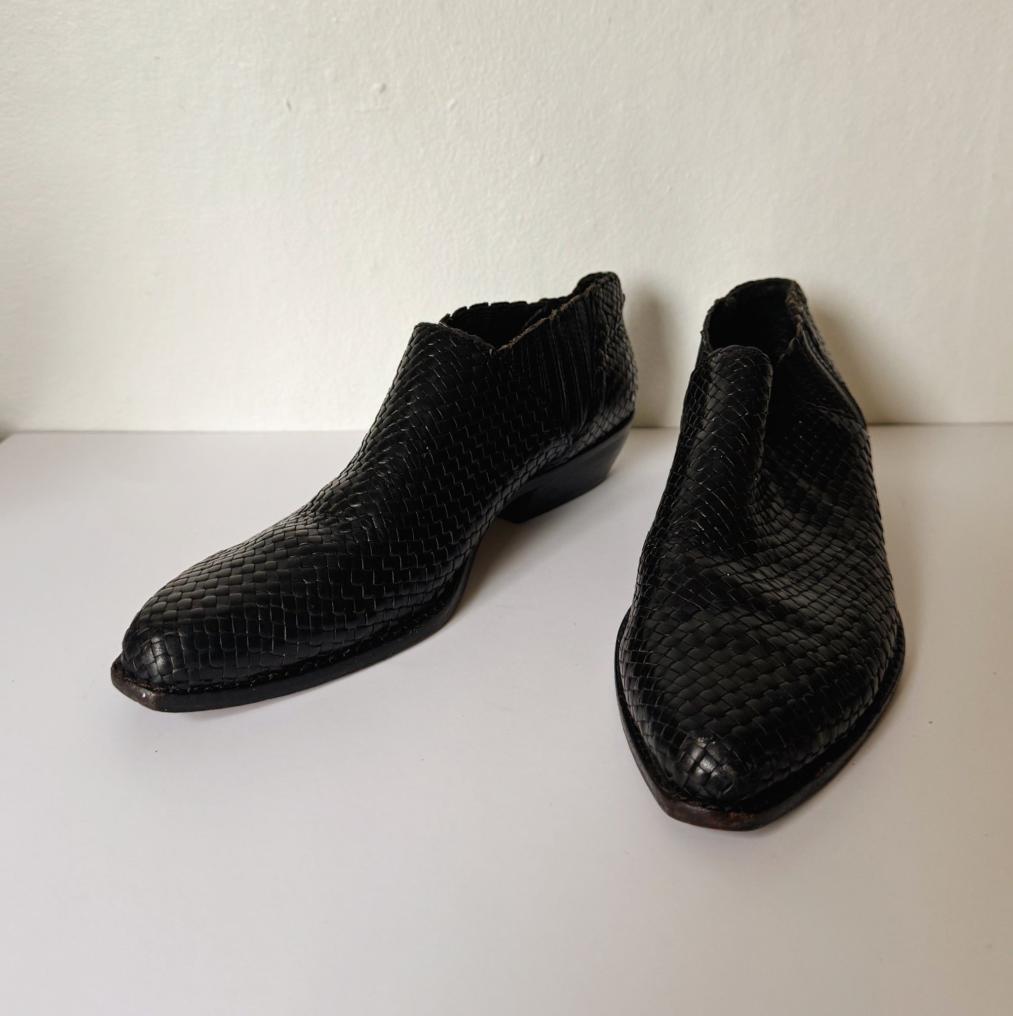 Black Woven Leather Ankle Boots - Hey Jude