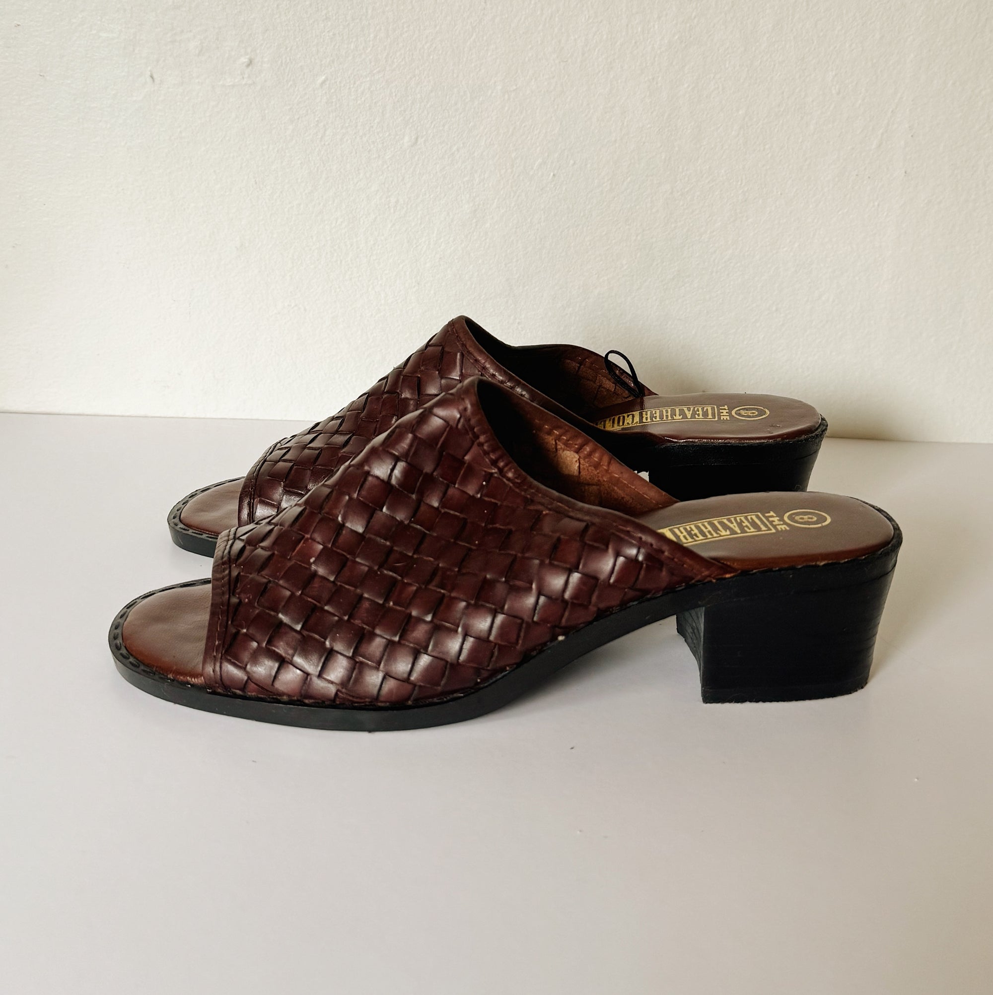 Chocolate Woven Leather Slide Heels | Size 8 - Hey Jude