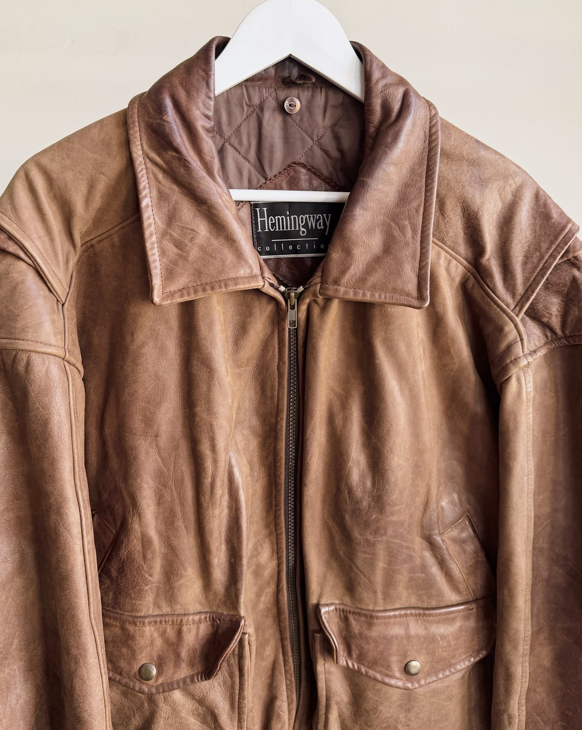 Chocolate Leather Bomber Jacket