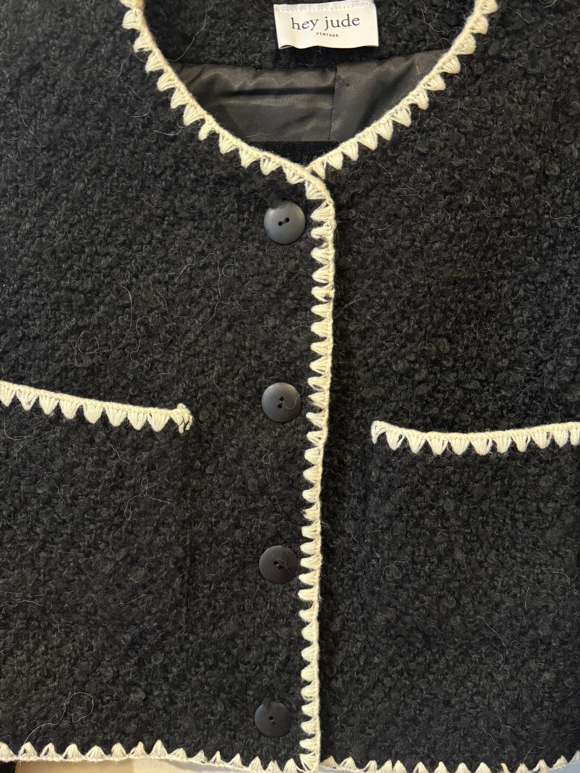 Black Boucle Jacket With Contrast Trim