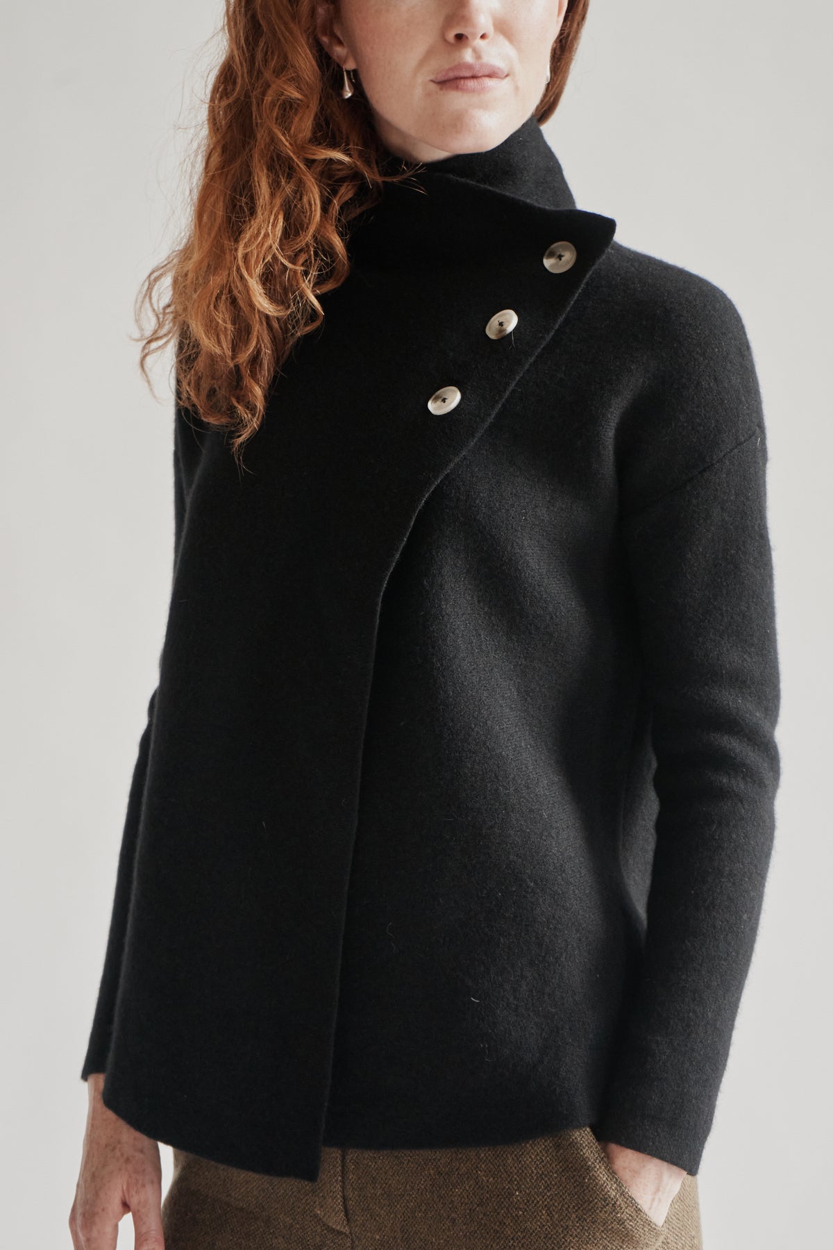 Black Asymmetrical Cashmere Wrap Cardigan - Hey Jude