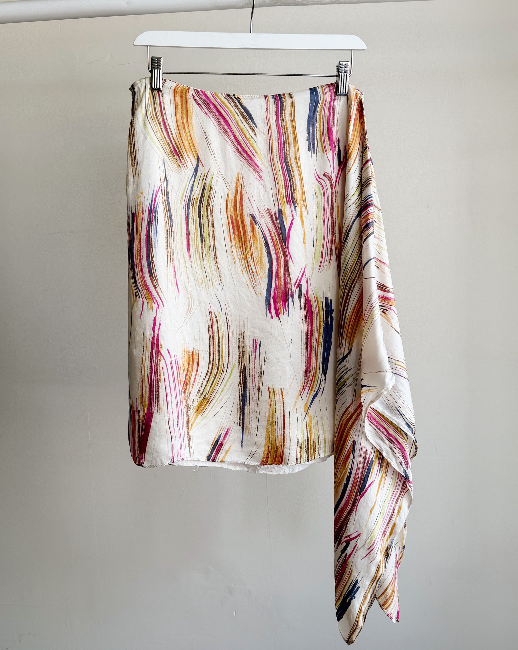 Abstract Asymmetrical Silk Skirt