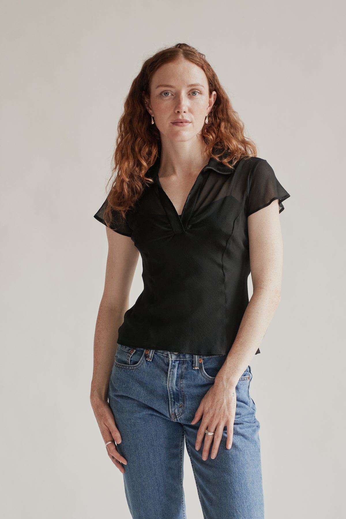 Black Sheer Double Layer Silk Blouse