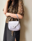 Lilac Croc Embossed Leather Bag