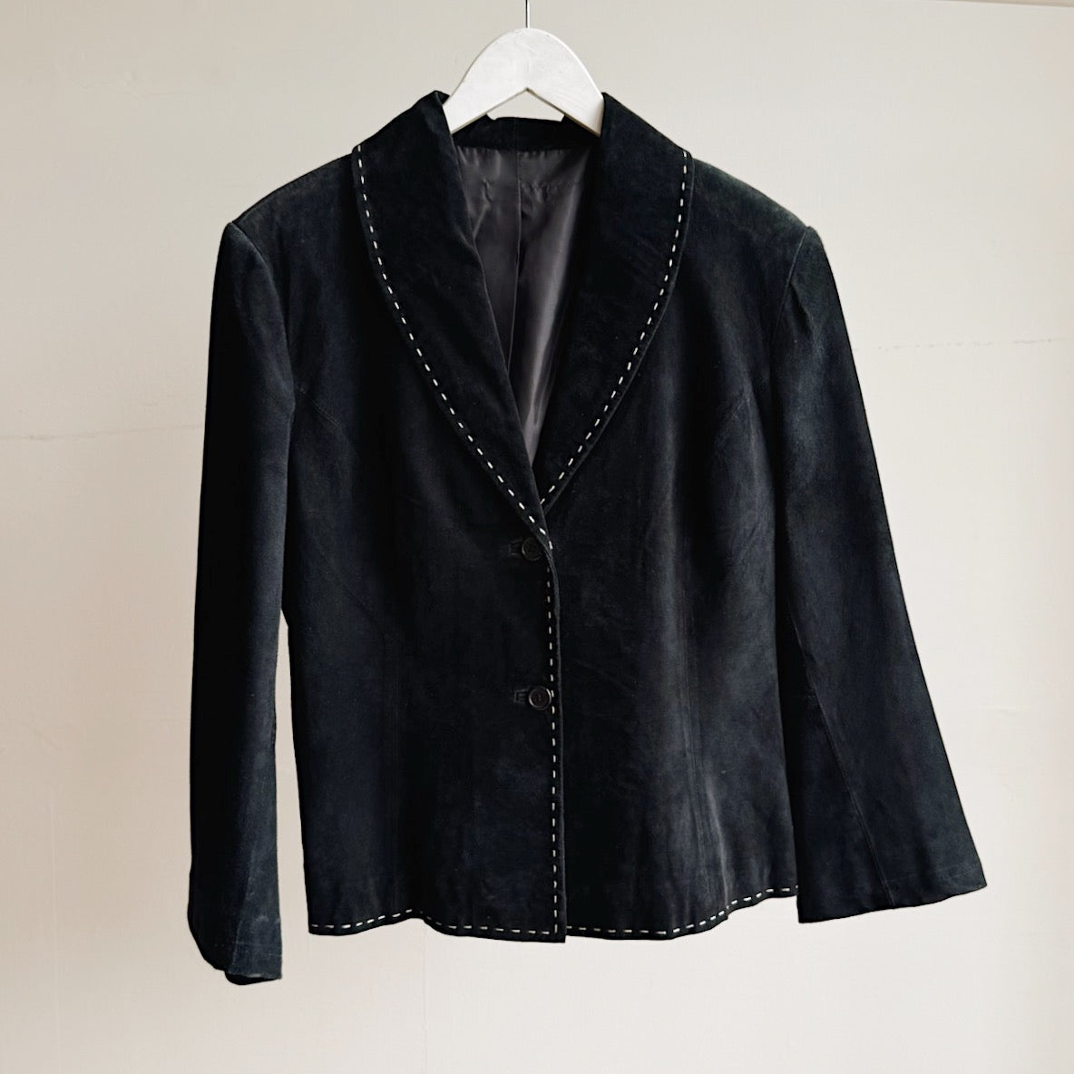 Black Whipstitch Suede Blazer