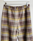 Chartreuse + Brown Plaid Wool Trousers