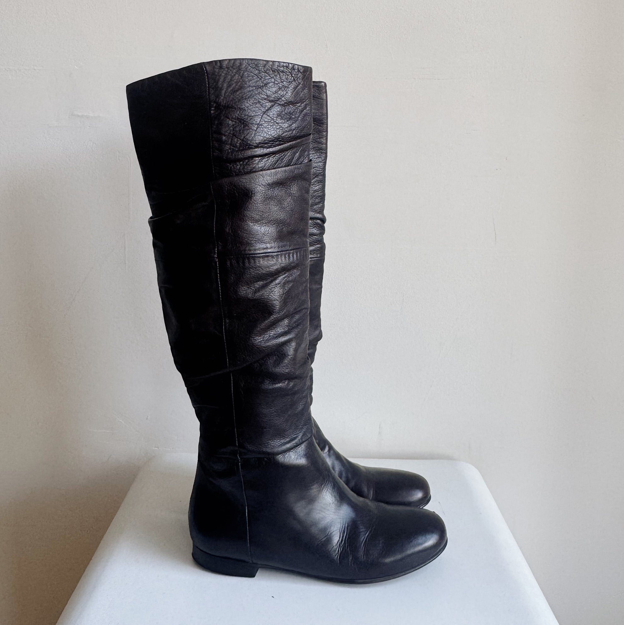 Umber Soft Leather Knee High Slouch Boots | Size 37