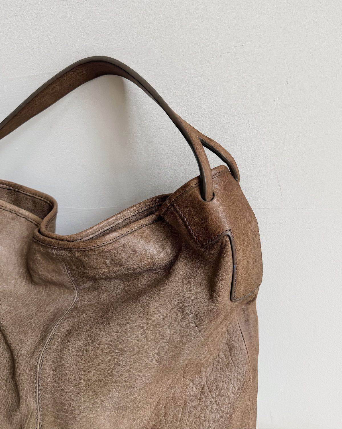 Theory Mushroom Distressed Leather Hobo Tote