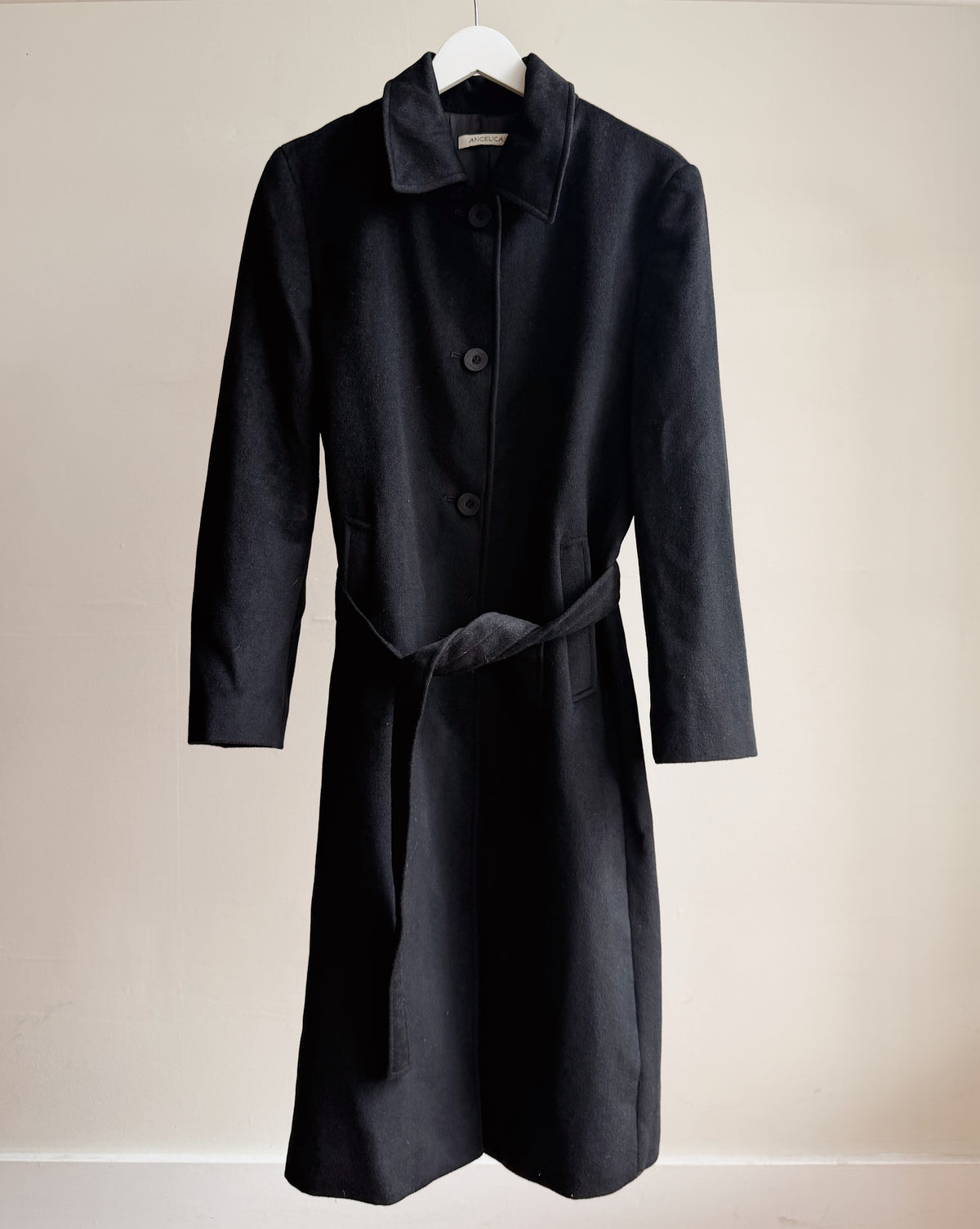 Onyx Cashmere Wool Belted Coat - Hey Jude
