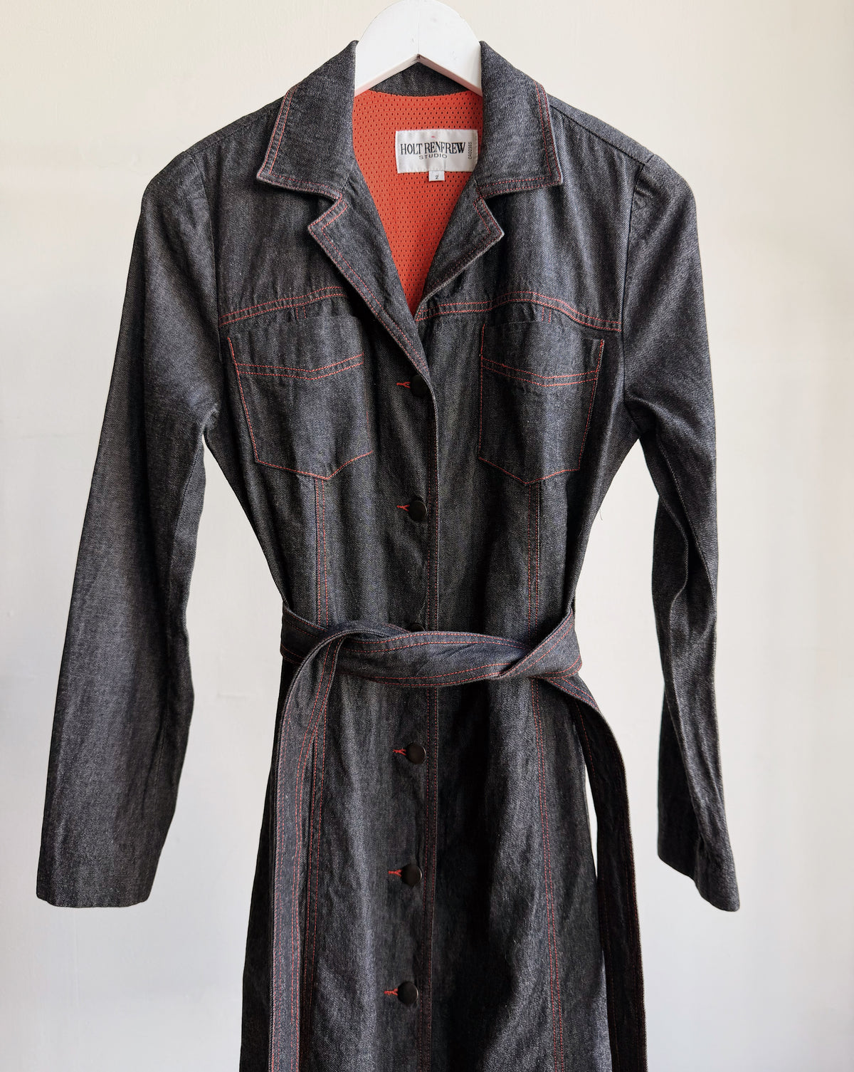 Denim Long Belted Trench Coat