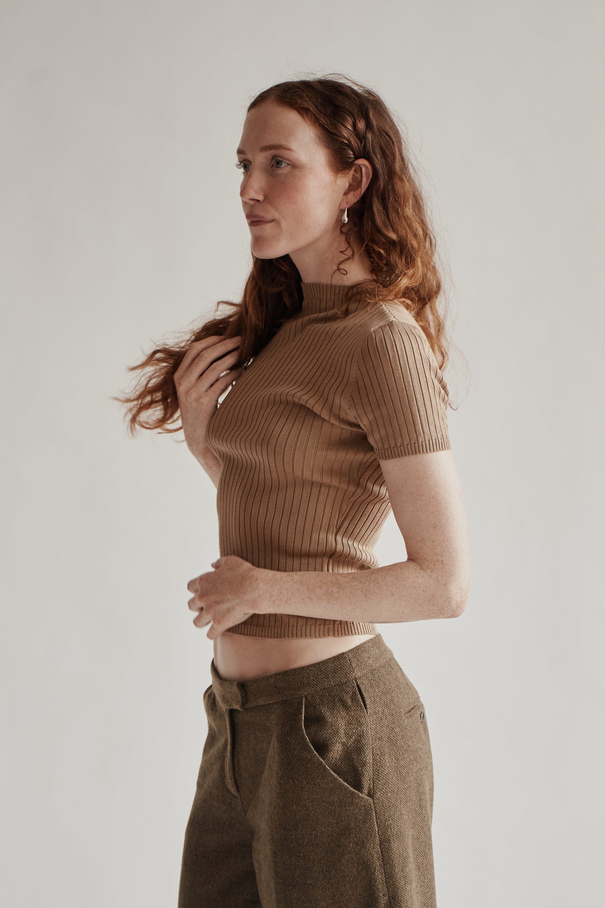 Tan Silk Ribbed Top - Hey Jude