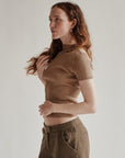 Tan Silk Ribbed Top - Hey Jude