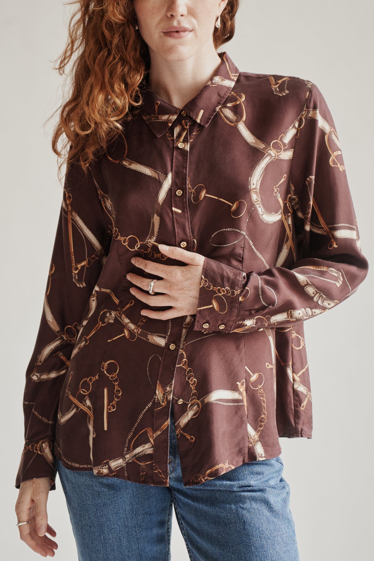 Burgundy Silk Equestrian Print Blouse - Hey Jude
