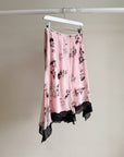 Carnation Silk Crepe Kerchief Hem Skirt