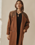 Teak Wool Coat With Leather Trim