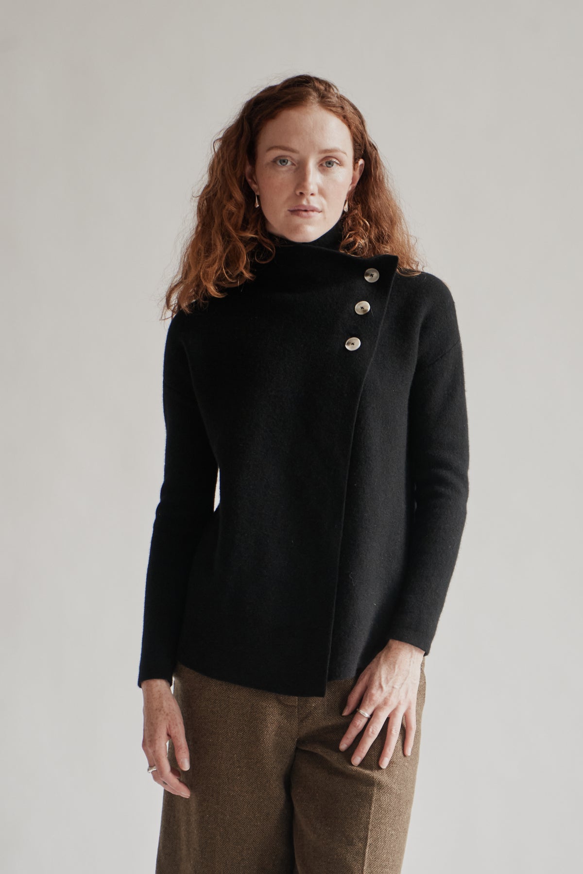 Black Asymmetrical Cashmere Wrap Cardigan - Hey Jude