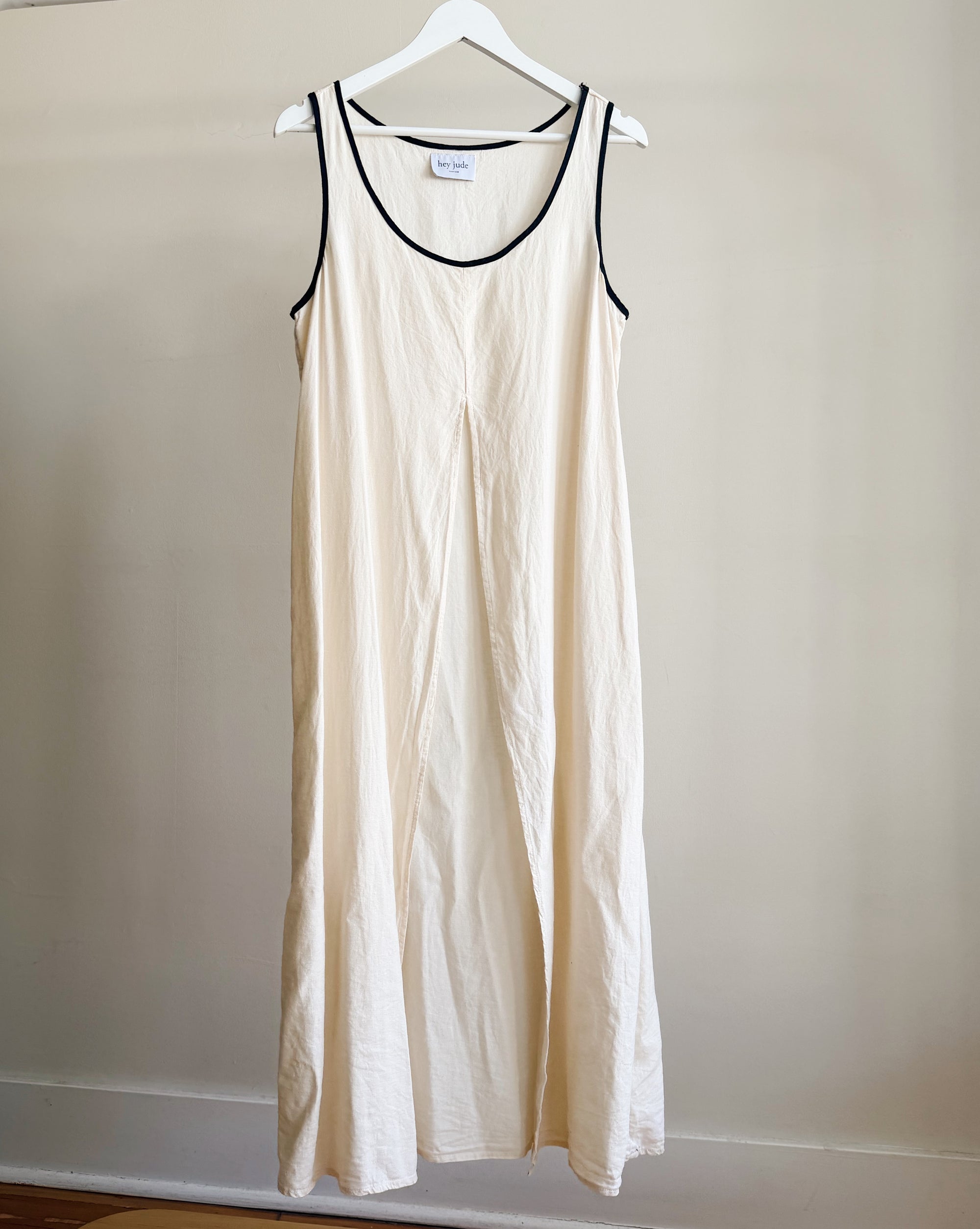Cream Linen Split-Front Dress