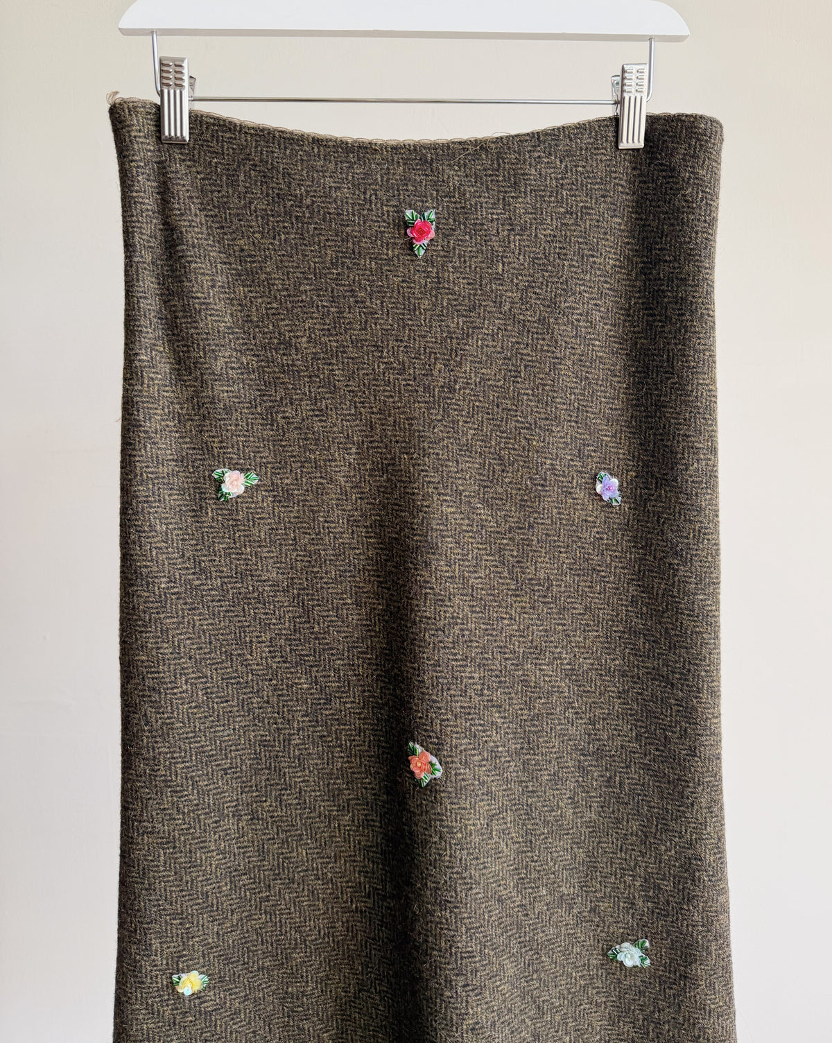 Beaded Rosette Herringbone Midi Skirt - Hey Jude