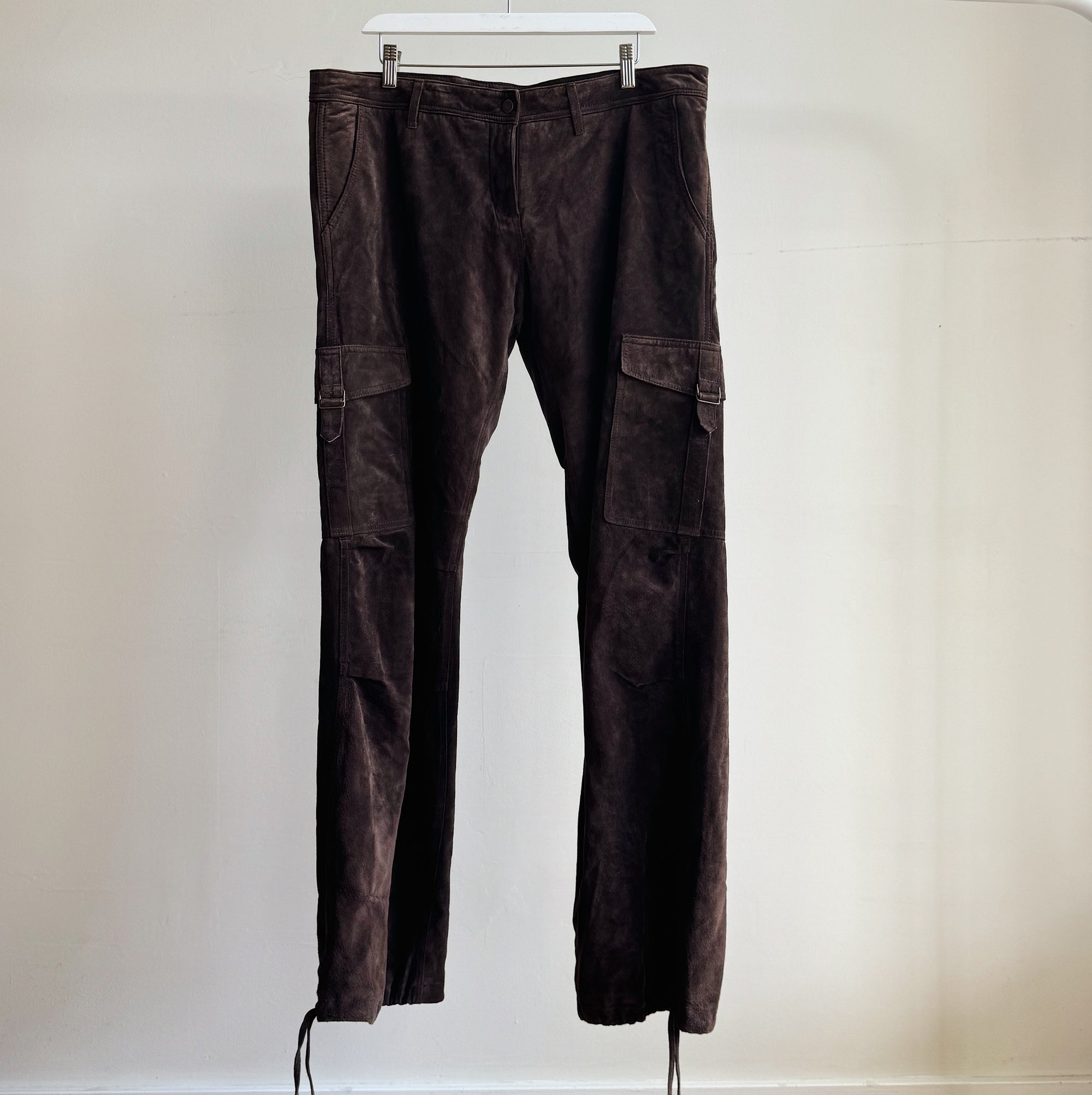Chocolate Low Rise Suede Cargo Pants - Hey Jude