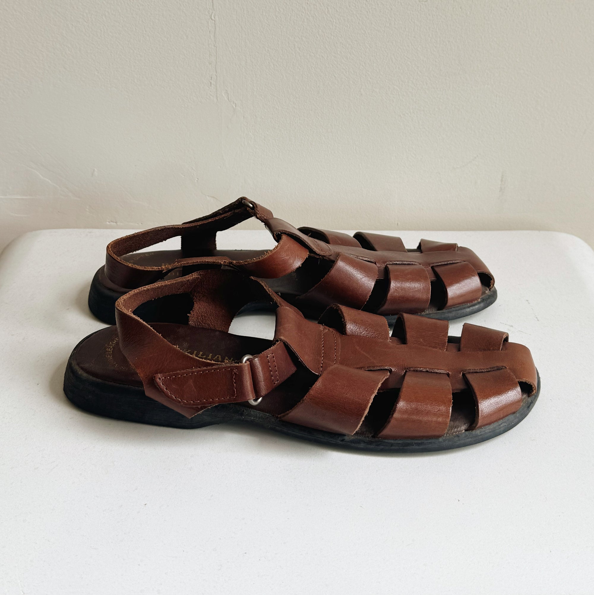 Tobacco Leather Fisherman Sandals | Size 8