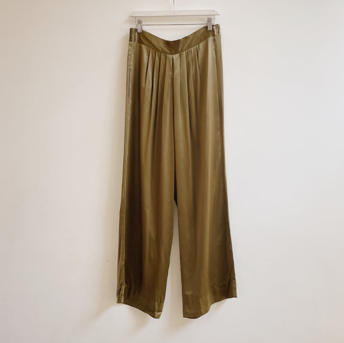 Moss Glossy Silk Wide Leg Trouser