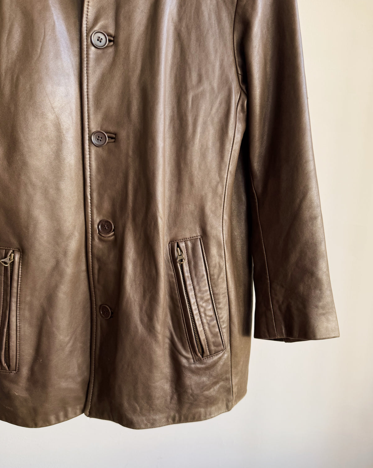 Walnut Button Front Leather Jacket