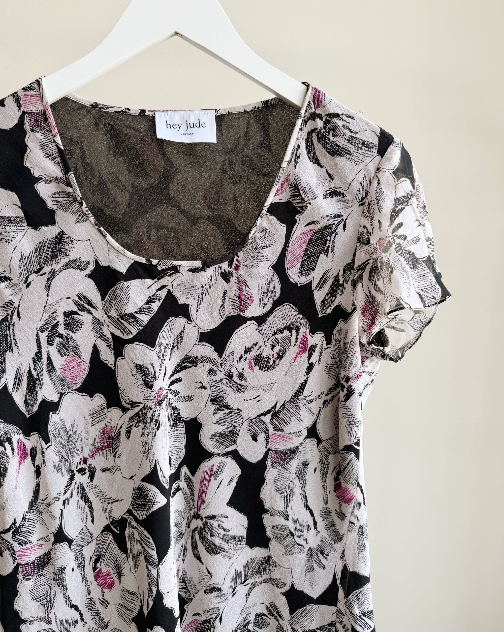 Monochrome Floral Silk Top